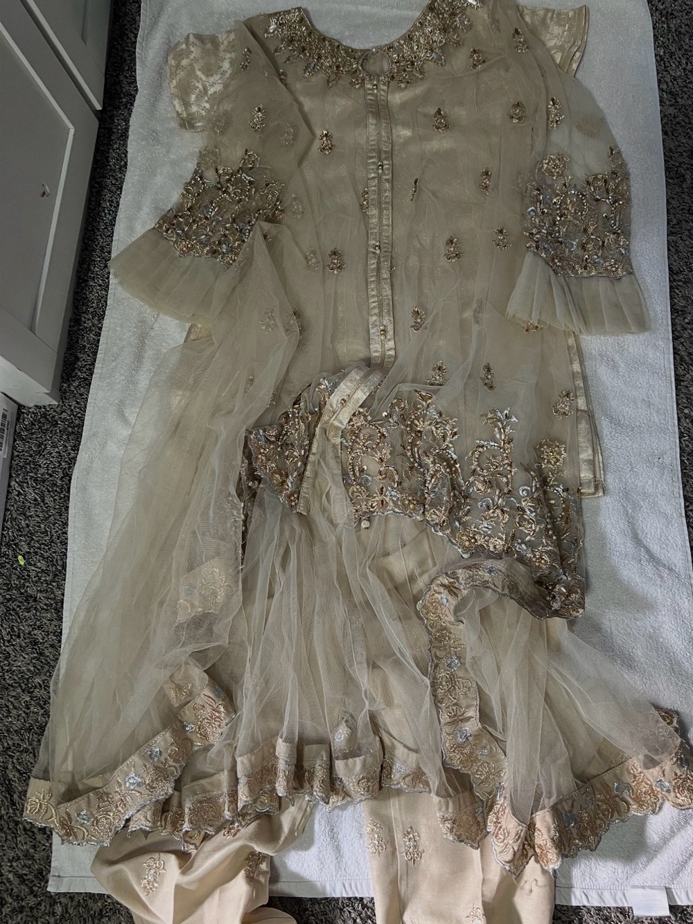 Little Me beige gold brocade dress bodice